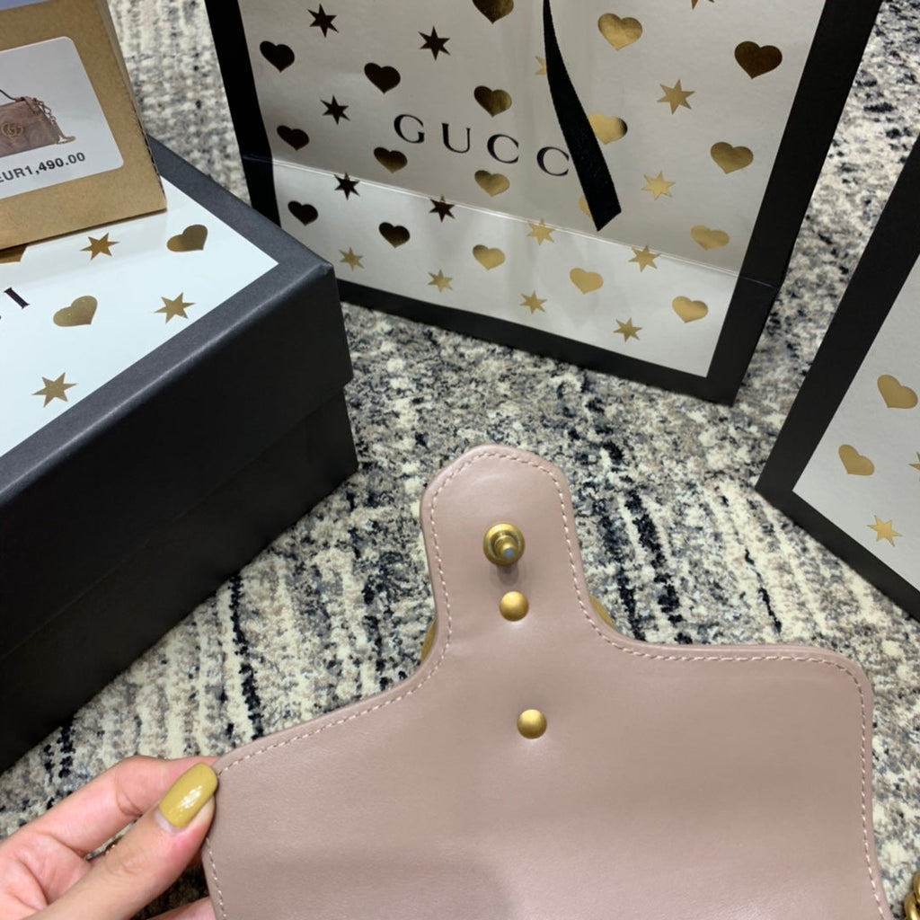 Gucci Marmont 21cm Mini Top Dark Beige Calfskin Gold Hardware Bag