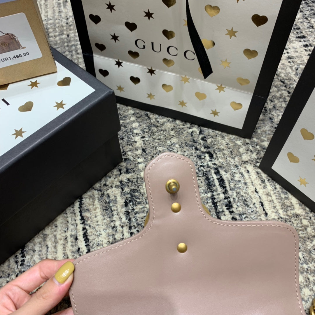 Gucci Marmont 21cm Mini Top Dark Beige Calfskin Gold Hardware Bag