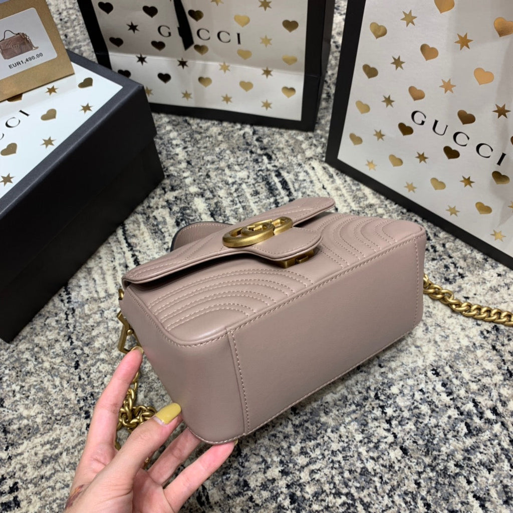 Gucci Marmont 21cm Mini Top Dark Beige Calfskin Gold Hardware Bag