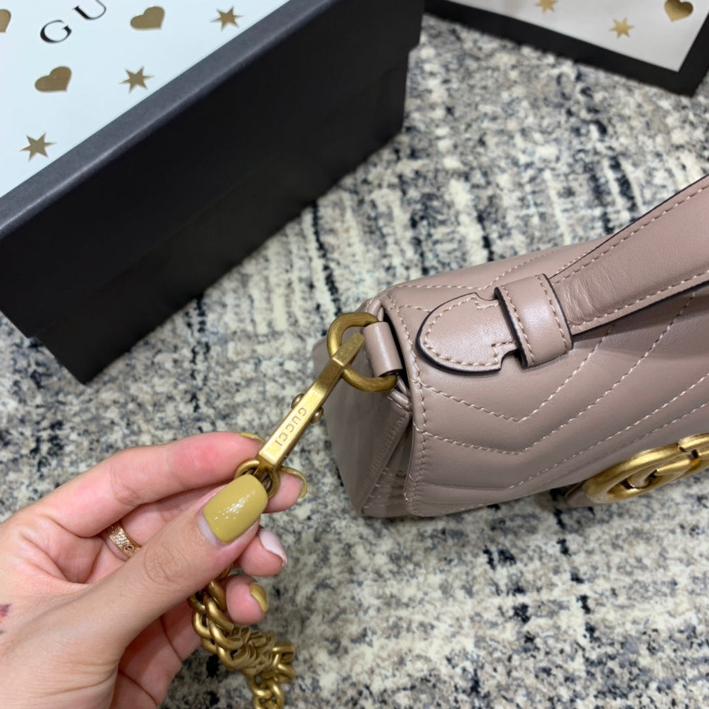 Gucci Marmont 21cm Mini Top Dark Beige Calfskin Gold Hardware Bag
