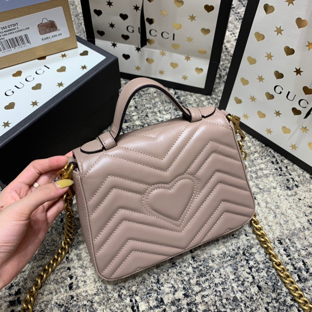 Gucci Marmont 21cm Mini Top Dark Beige Calfskin Gold Hardware Bag