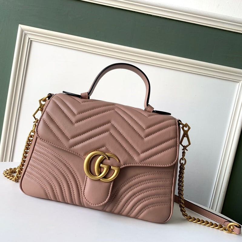 Gucci Marmont 26.5cm Dark Beige Calfskin Gold Hardware Bag