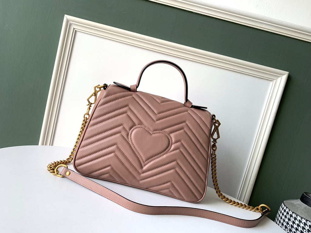 Gucci Marmont 26.5cm Dark Beige Calfskin Gold Hardware Bag