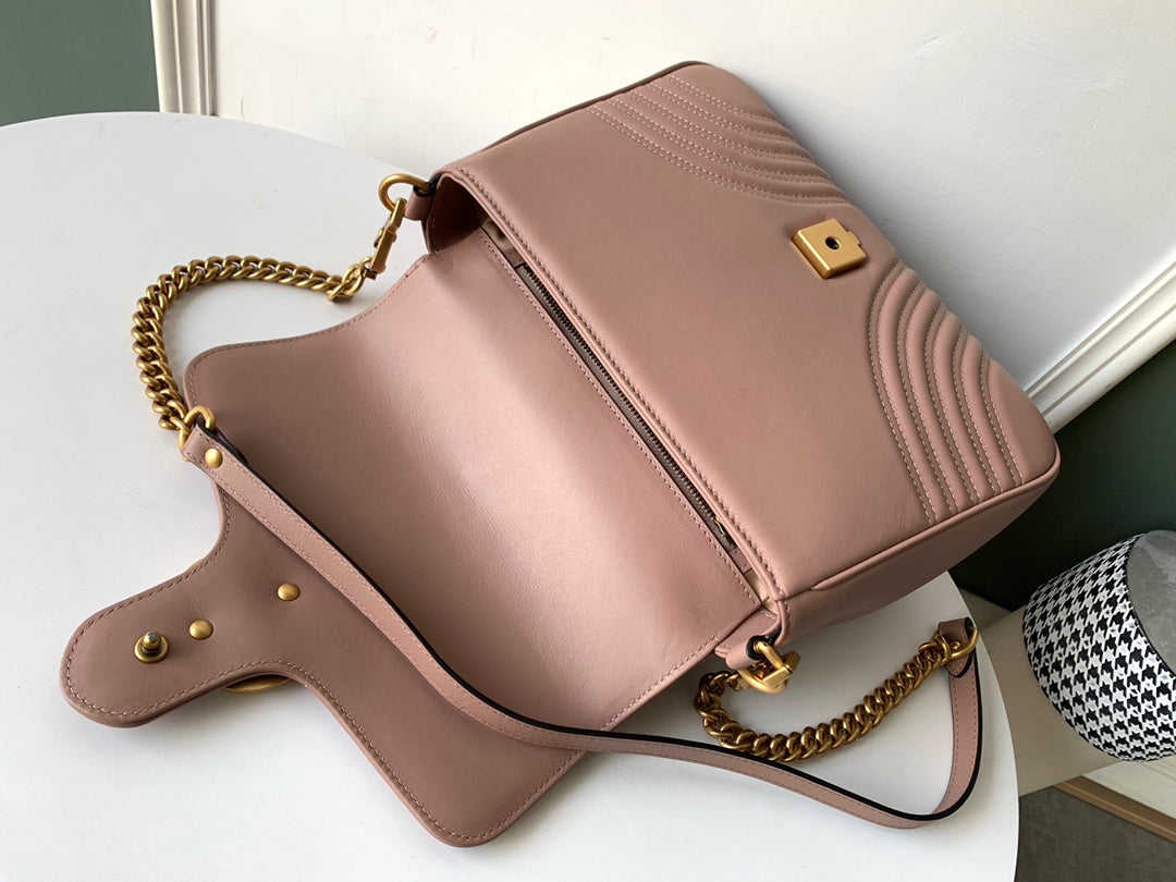 Gucci Marmont 26.5cm Dark Beige Calfskin Gold Hardware Bag