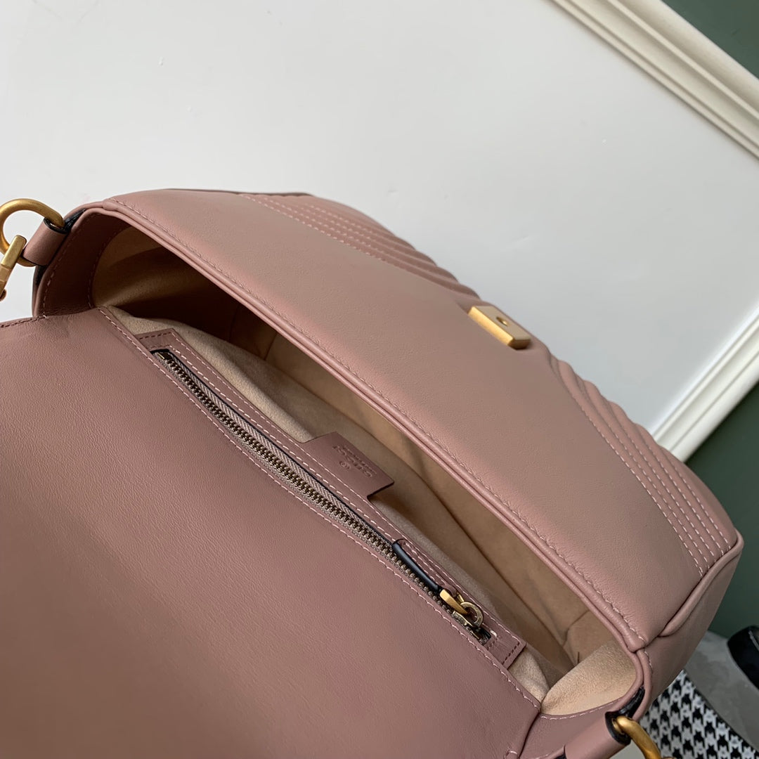 Gucci Marmont 26.5cm Dark Beige Calfskin Gold Hardware Bag