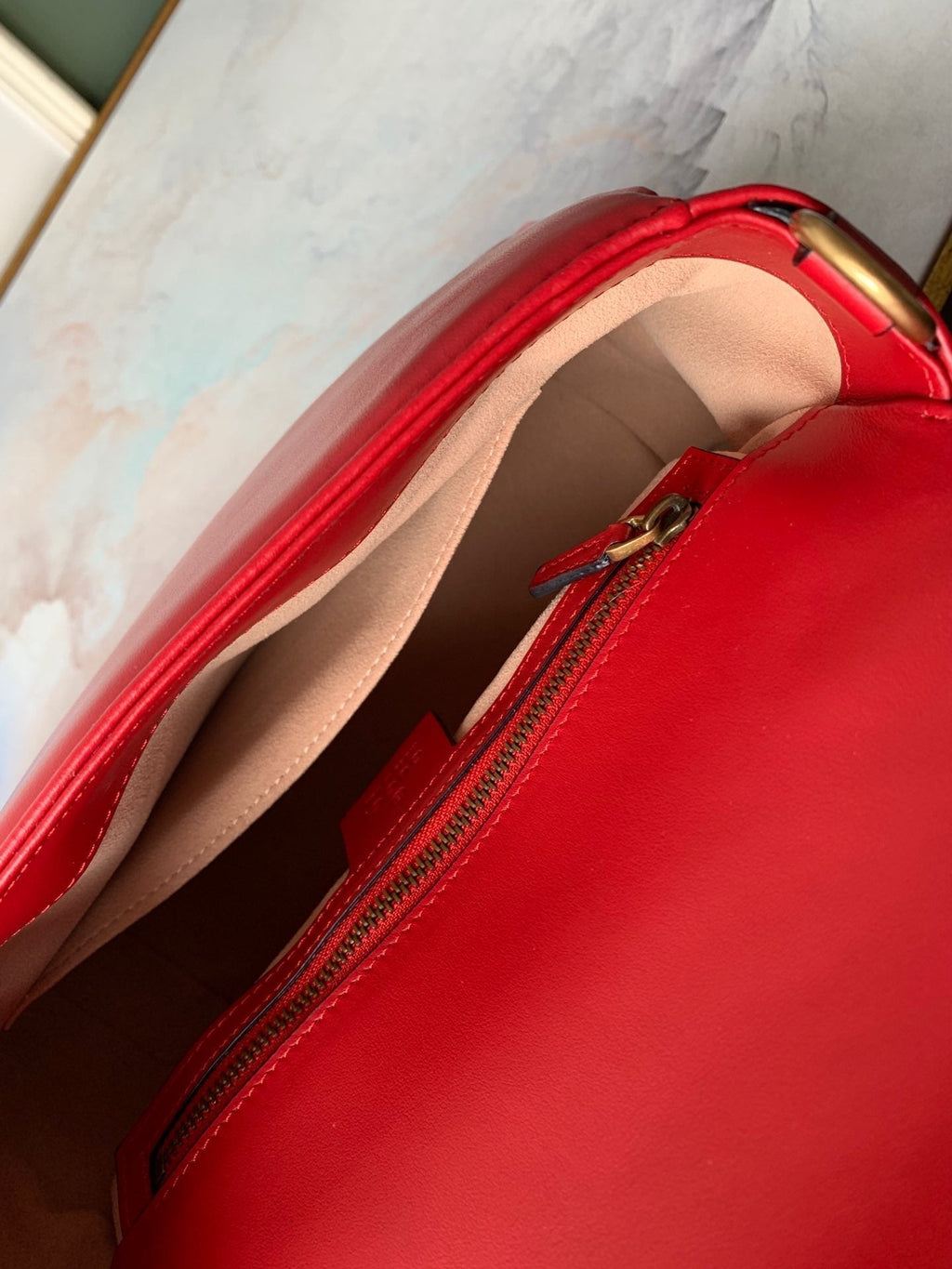Gucci Marmont 26.5cm Red Calfskin Gold Hardware Bag