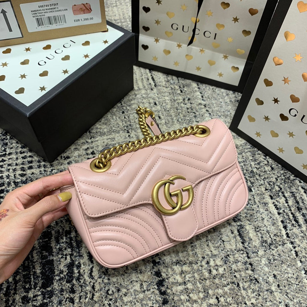 Gucci Marmont 22cm Pink Calfskin Gold Hardware Bag