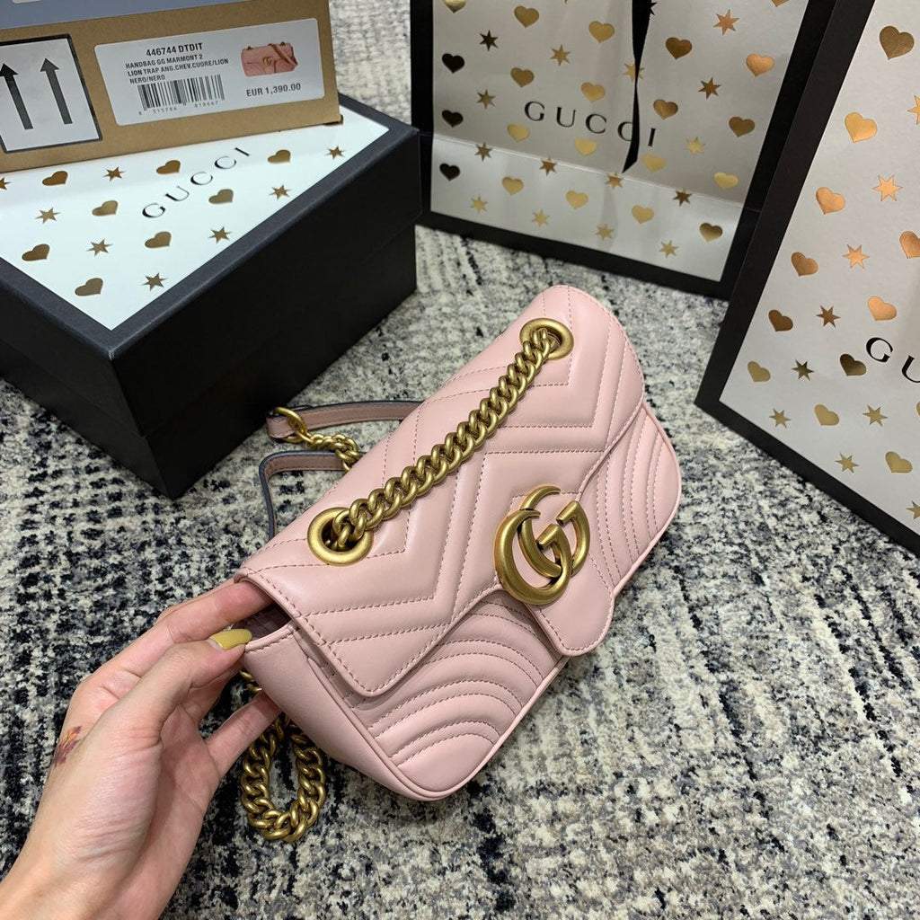 Gucci Marmont 22cm Pink Calfskin Gold Hardware Bag