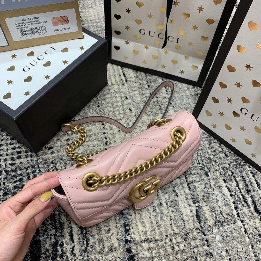 Gucci Marmont 22cm Pink Calfskin Gold Hardware Bag