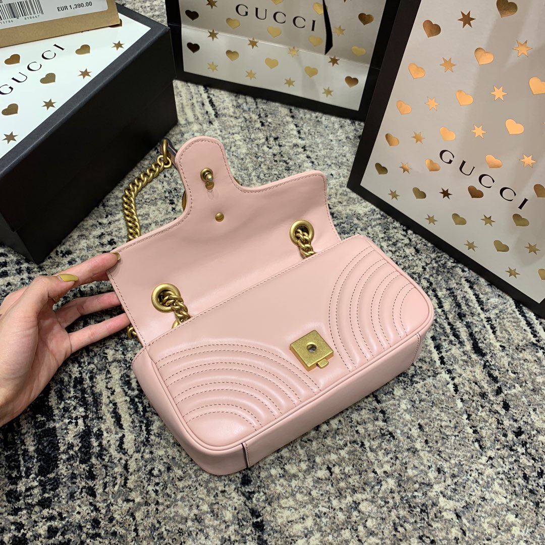 Gucci Marmont 22cm Pink Calfskin Gold Hardware Bag