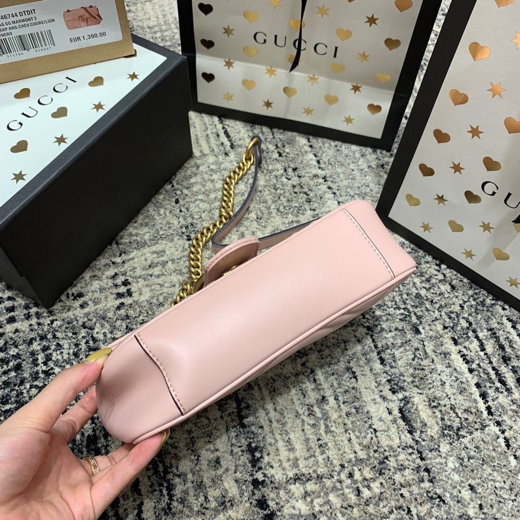 Gucci Marmont 22cm Pink Calfskin Gold Hardware Bag