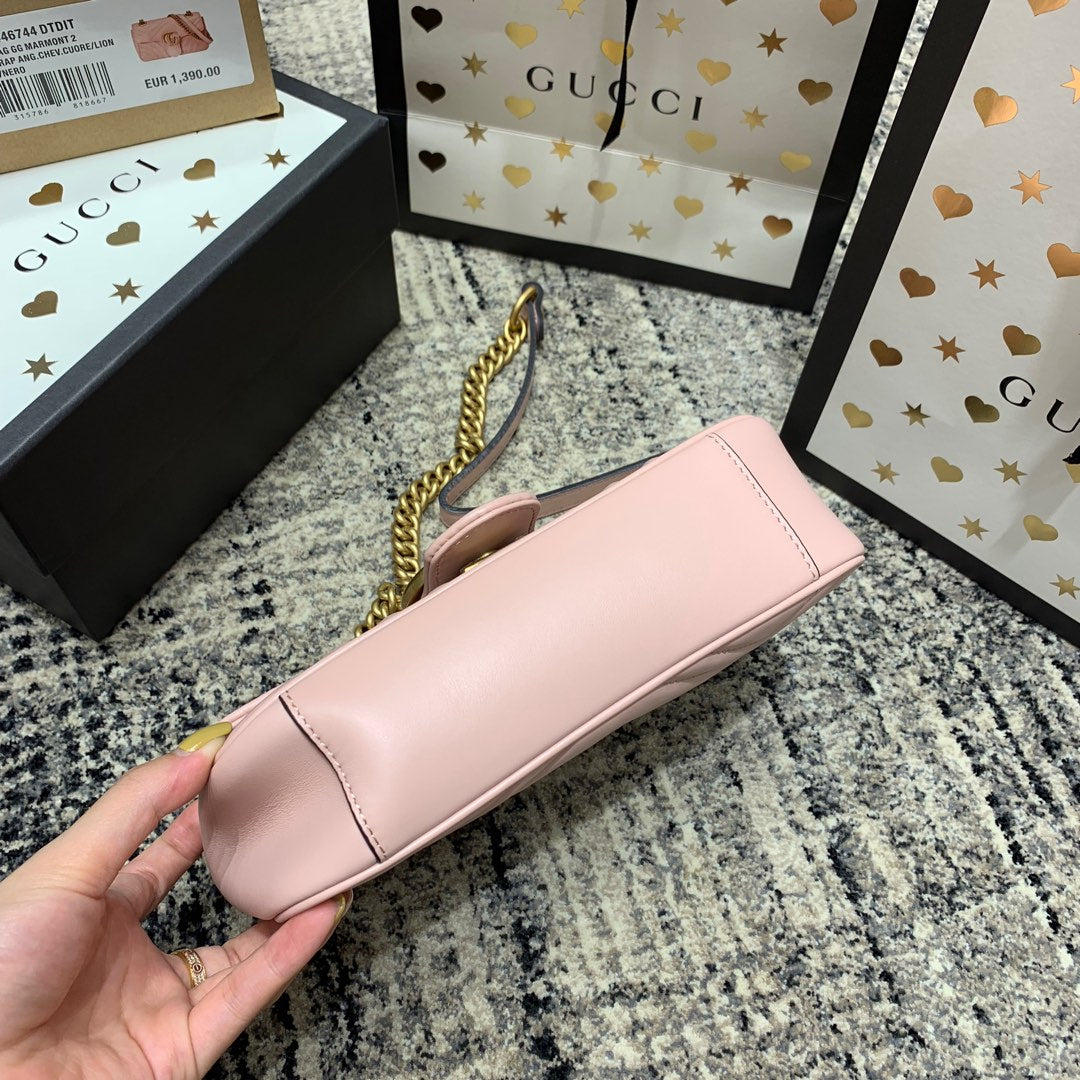 Gucci Marmont 22cm Pink Calfskin Gold Hardware Bag