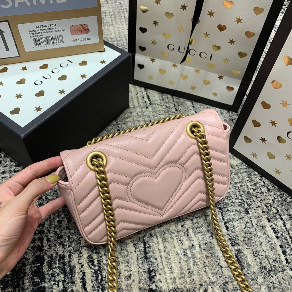 Gucci Marmont 22cm Pink Calfskin Gold Hardware Bag