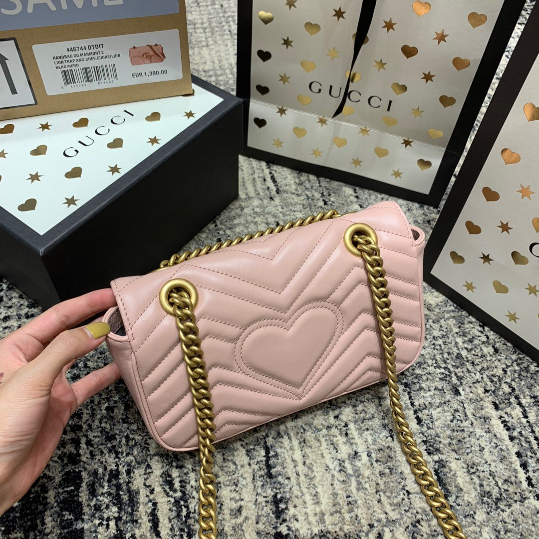 Gucci Marmont 22cm Pink Calfskin Gold Hardware Bag