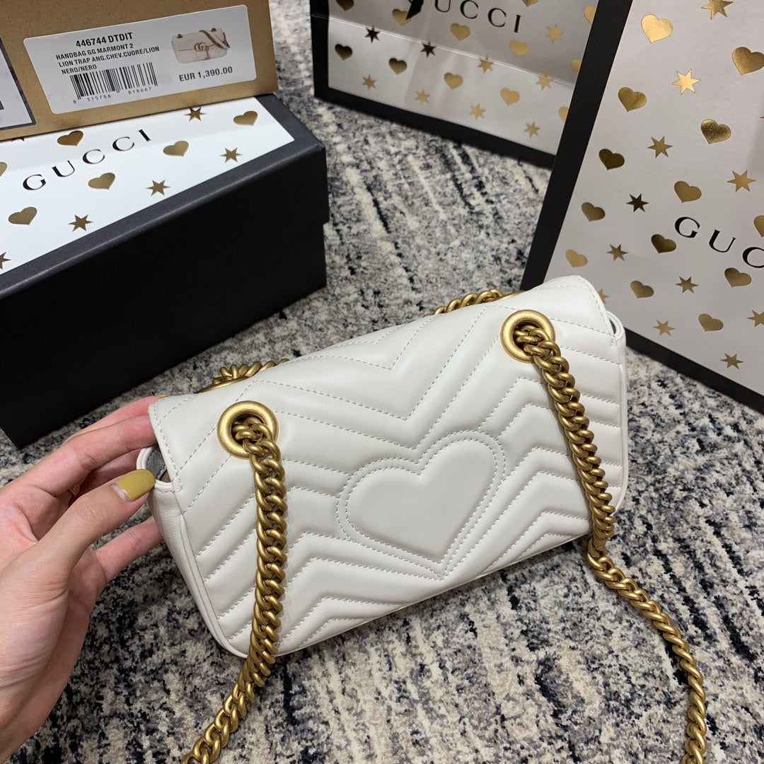 Gucci Marmont 22cm White Calfskin Gold Hardware Bag