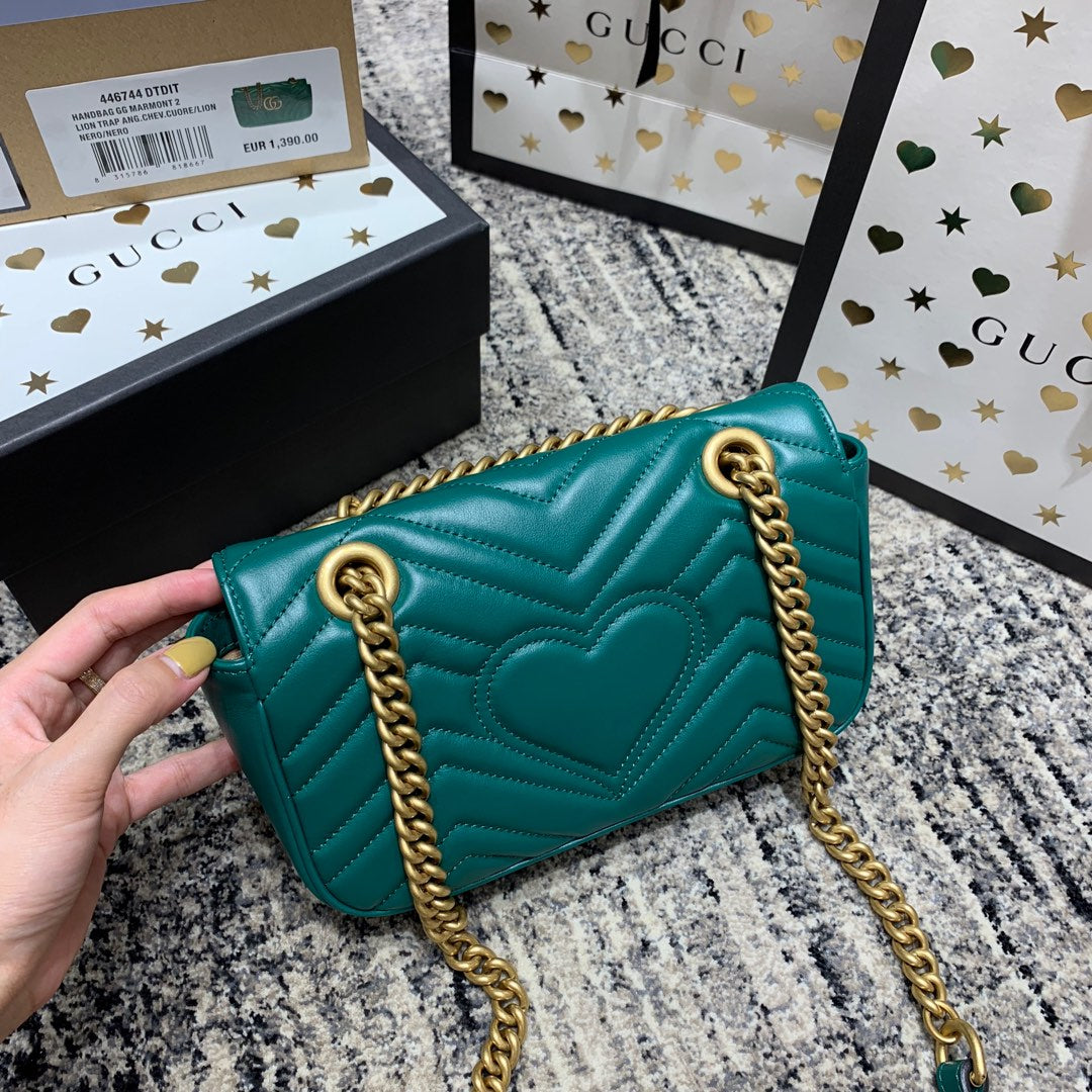 Gucci Marmont 22cm Turquoise Calfskin Gold Hardware Bag
