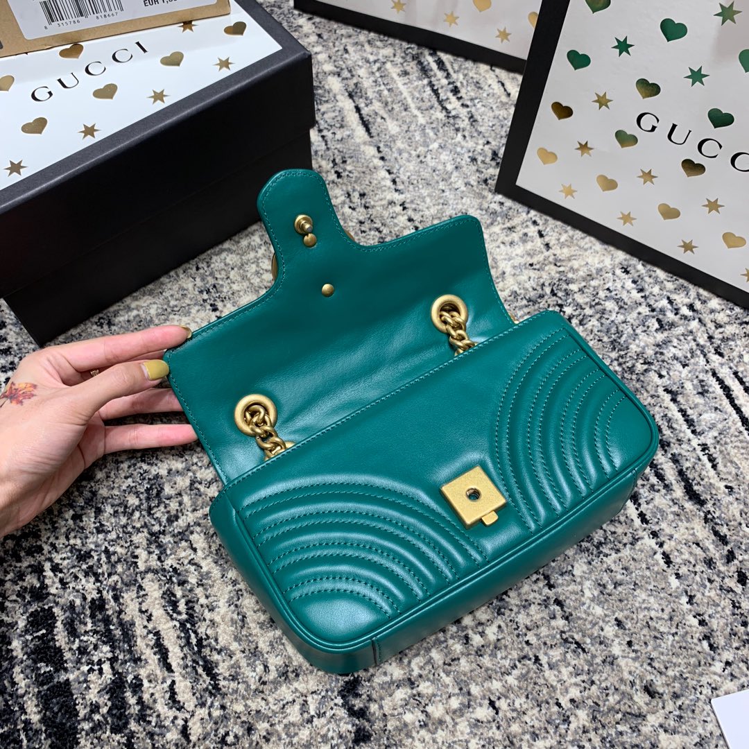 Gucci Marmont 22cm Turquoise Calfskin Gold Hardware Bag