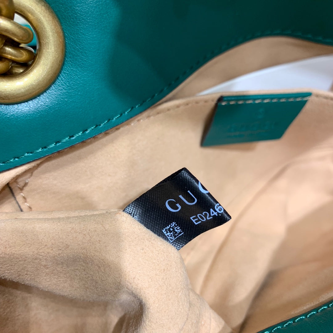Gucci Marmont 22cm Turquoise Calfskin Gold Hardware Bag