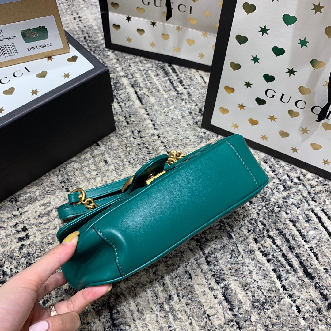 Gucci Marmont 22cm Turquoise Calfskin Gold Hardware Bag