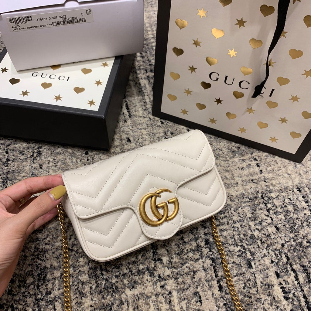 Gucci Marmont Mini 16.5cm White Calfskin Gold Hardware Bag