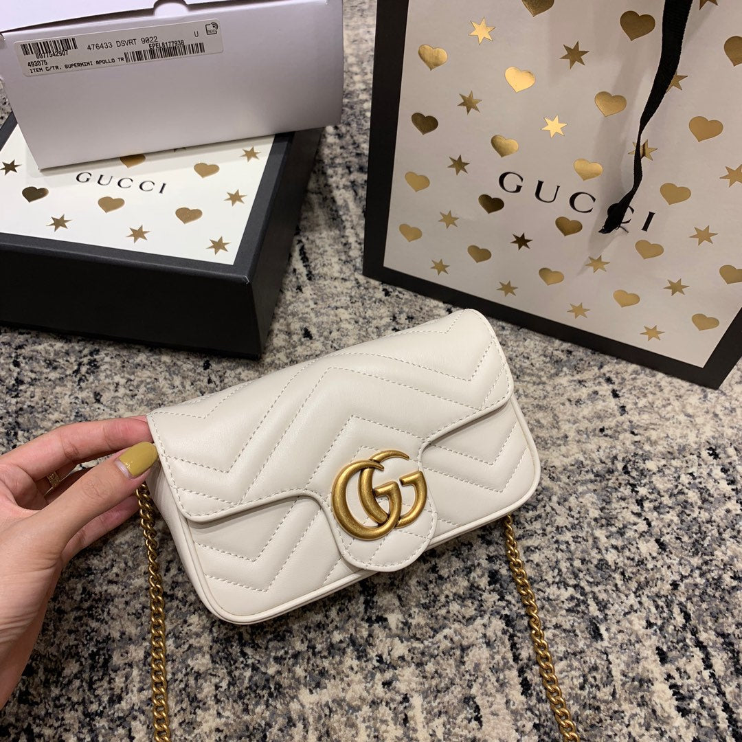 Gucci Marmont Mini 16.5cm White Calfskin Gold Hardware Bag