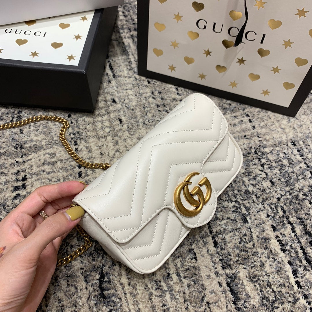 Gucci Marmont Mini 16.5cm White Calfskin Gold Hardware Bag
