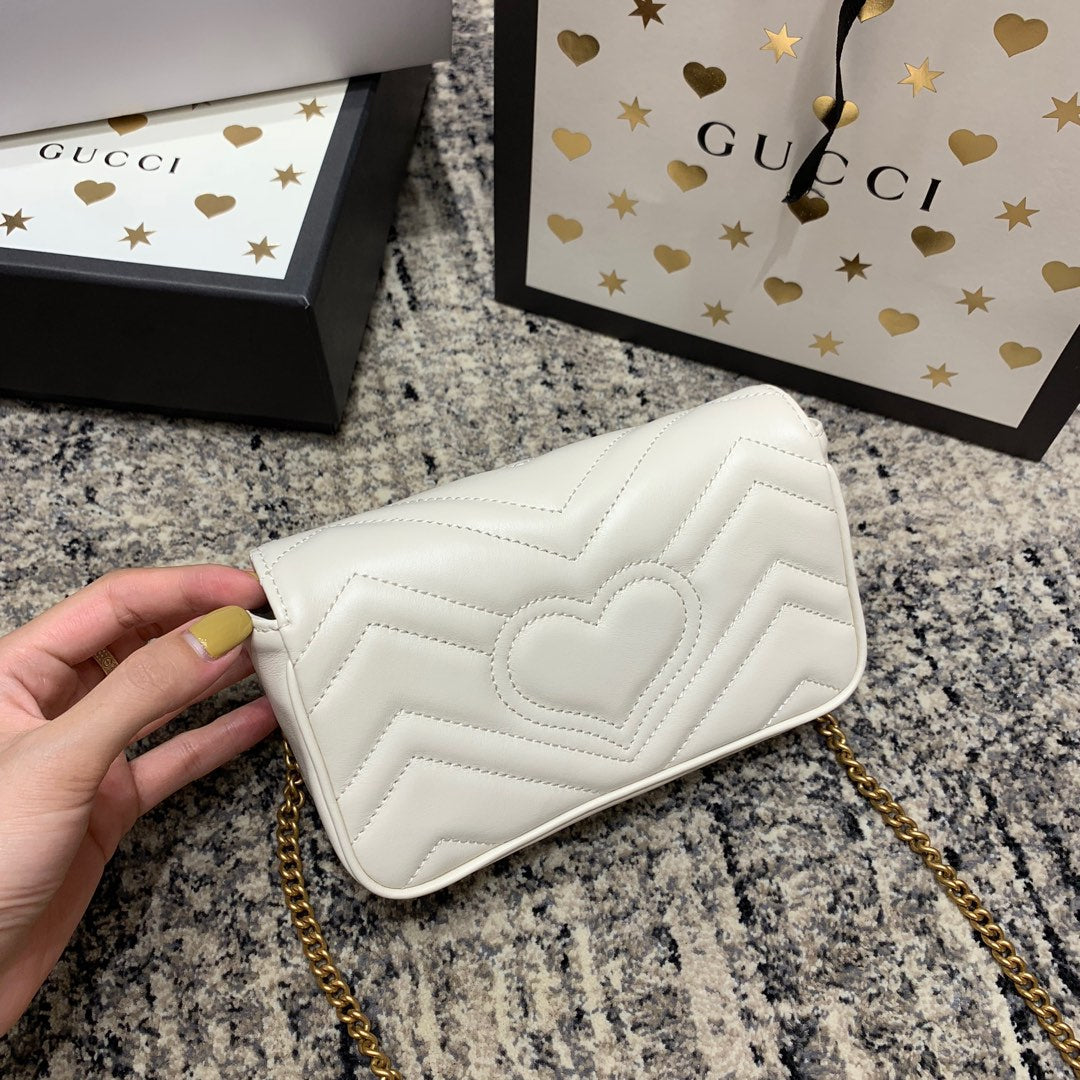 Gucci Marmont Mini 16.5cm White Calfskin Gold Hardware Bag