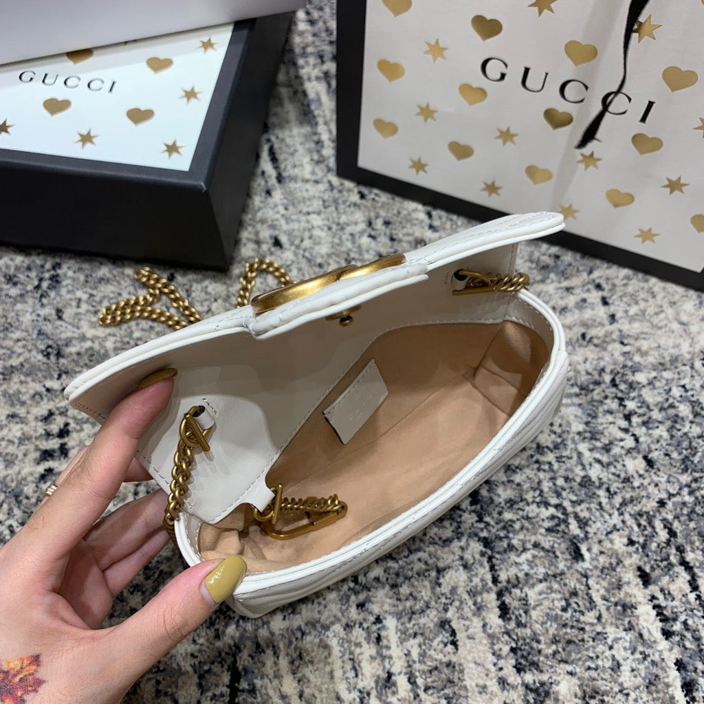 Gucci Marmont Mini 16.5cm White Calfskin Gold Hardware Bag
