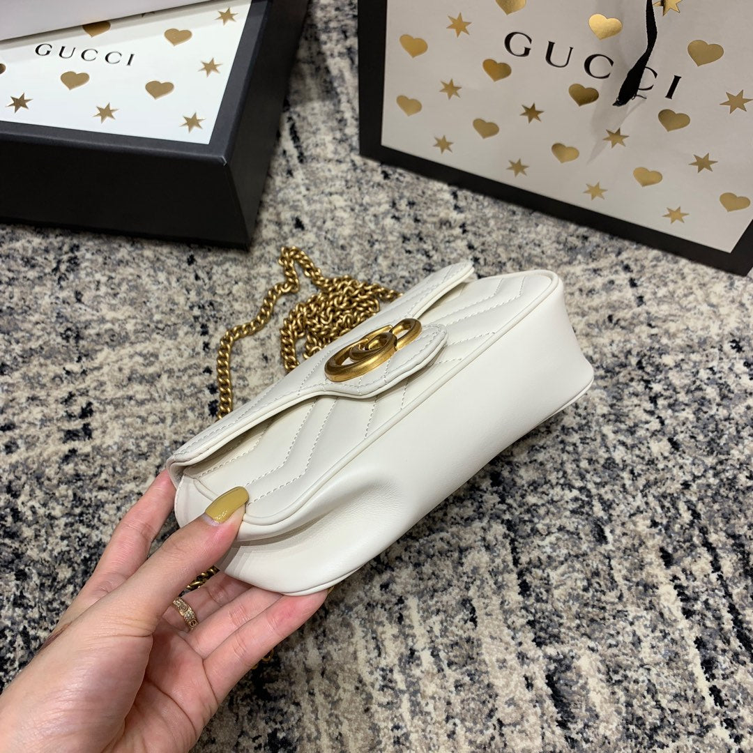 Gucci Marmont Mini 16.5cm White Calfskin Gold Hardware Bag