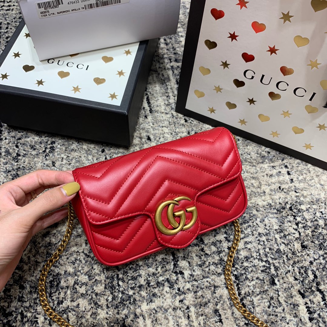 Gucci Marmont Mini 16.5cm Red Calfskin Gold Hardware Bag