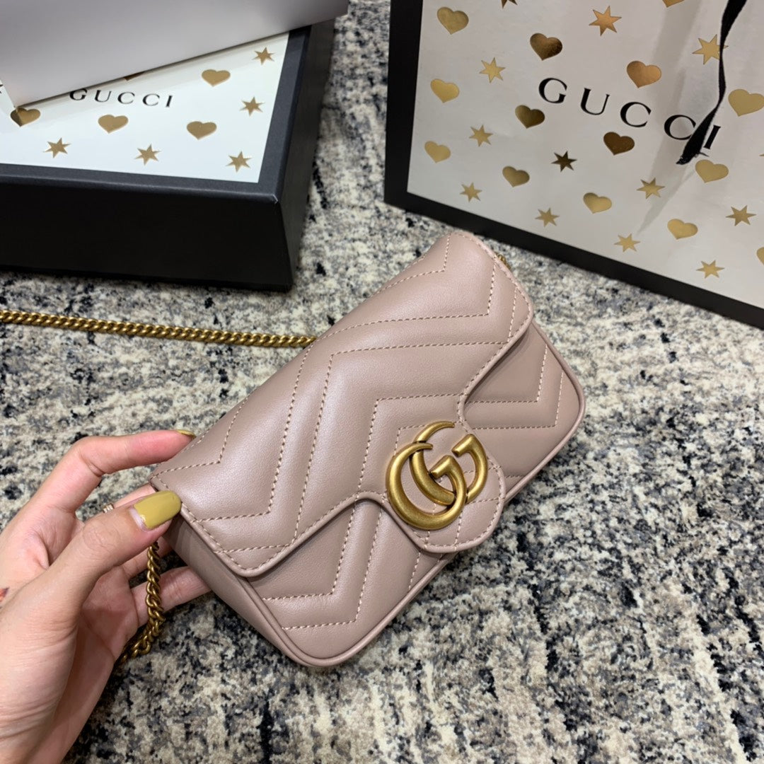 Gucci Marmont Mini 16.5cm Dark Beige Calfskin Gold Hardware Bag