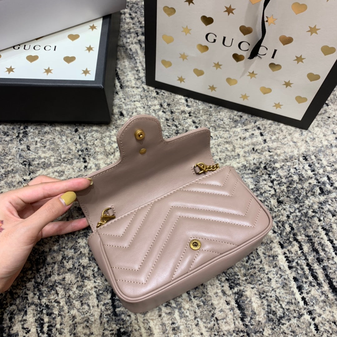 Gucci Marmont Mini 16.5cm Dark Beige Calfskin Gold Hardware Bag