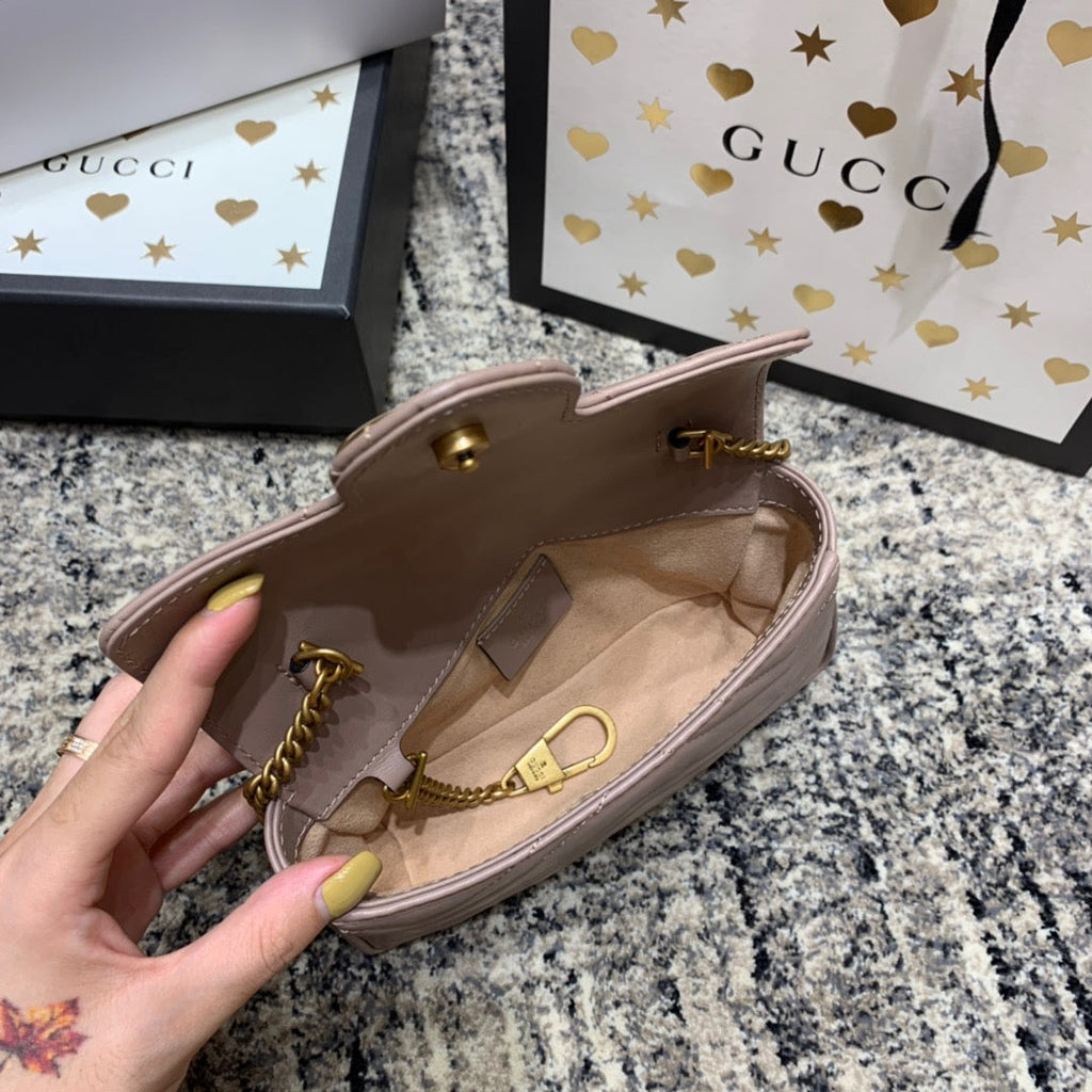 Gucci Marmont Mini 16.5cm Dark Beige Calfskin Gold Hardware Bag