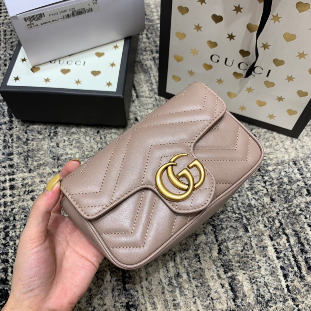 Gucci Marmont Mini 16.5cm Dark Beige Calfskin Gold Hardware Bag