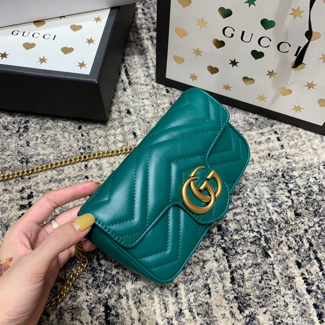 Gucci Marmont Mini 16.5cm Turquoise Calfskin Gold Hardware Bag