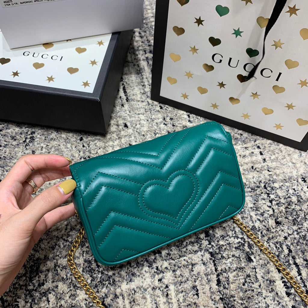 Gucci Marmont Mini 16.5cm Turquoise Calfskin Gold Hardware Bag