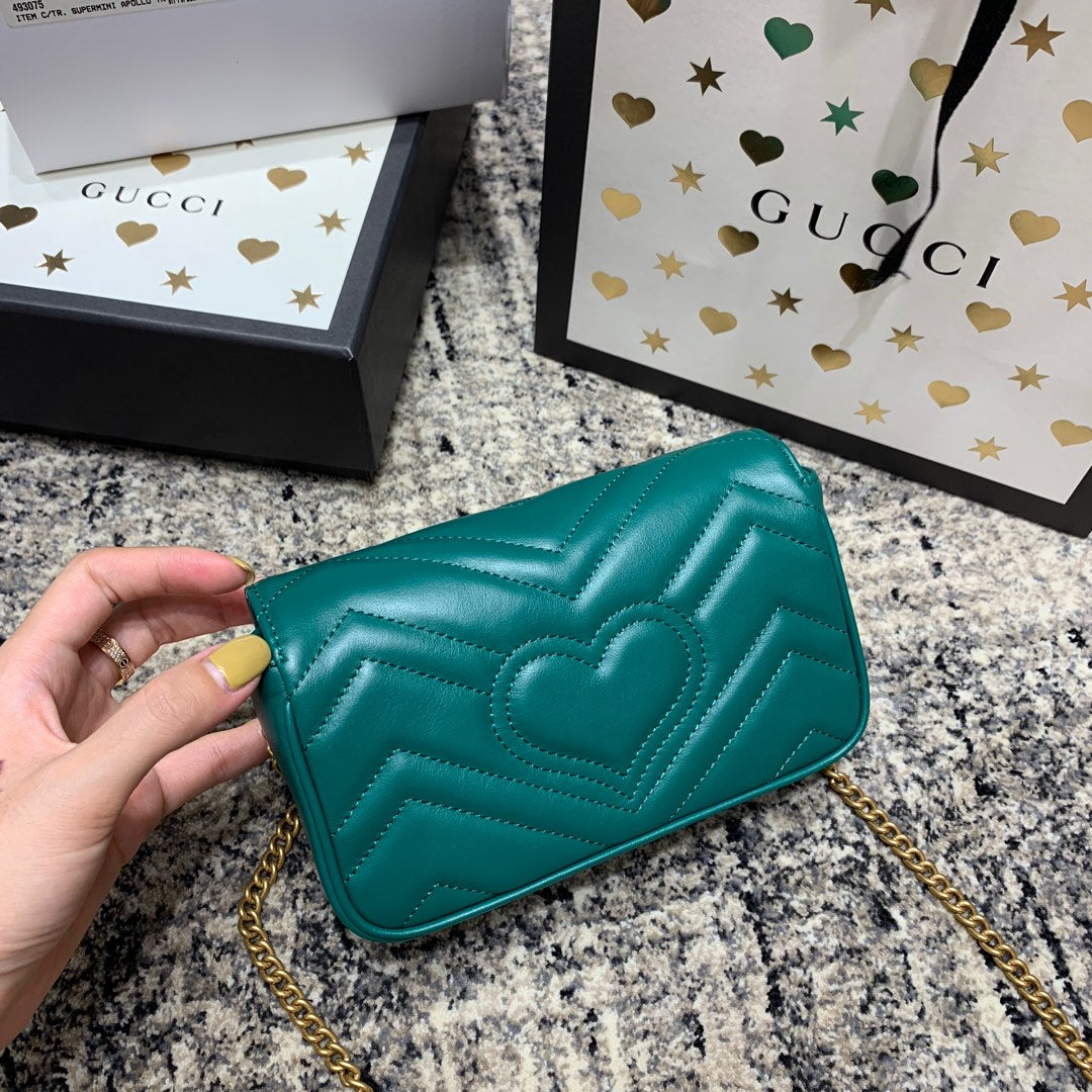 Gucci Marmont Mini 16.5cm Turquoise Calfskin Gold Hardware Bag
