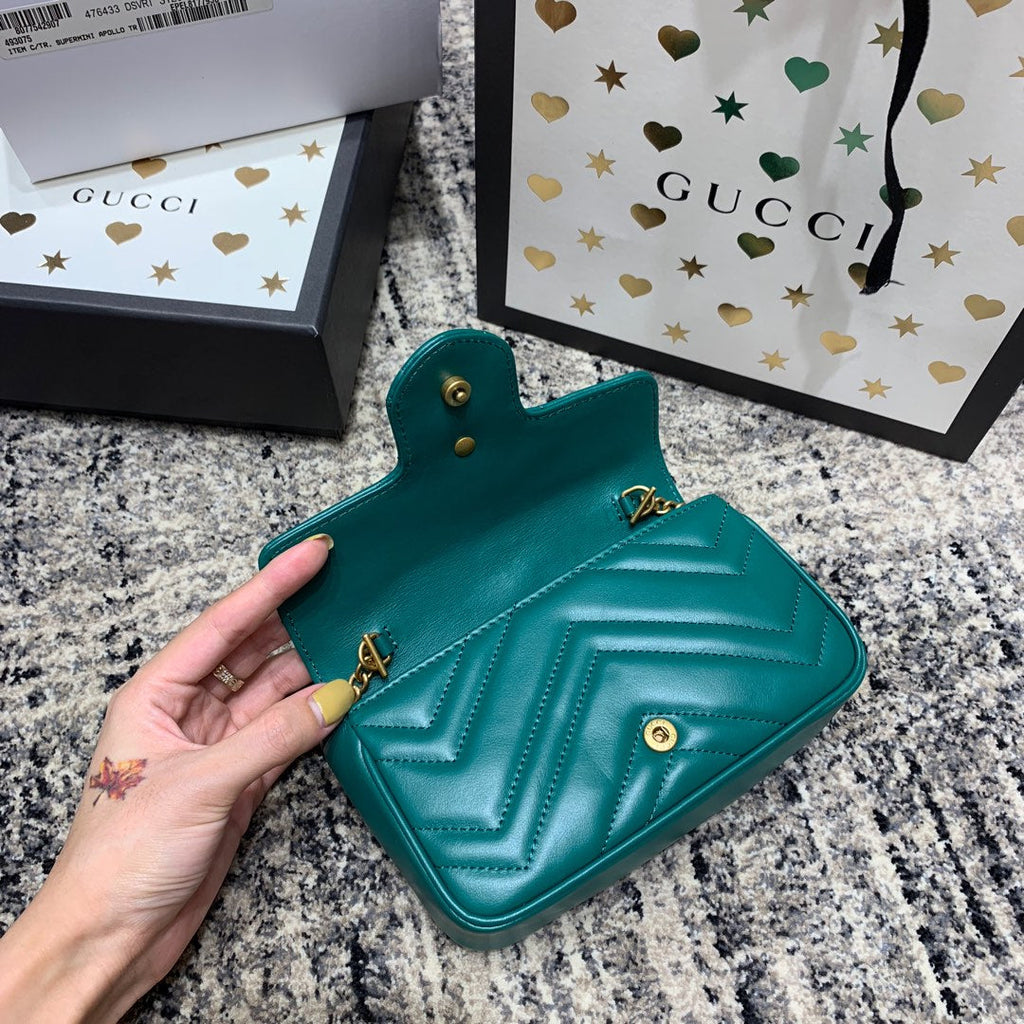 Gucci Marmont Mini 16.5cm Turquoise Calfskin Gold Hardware Bag
