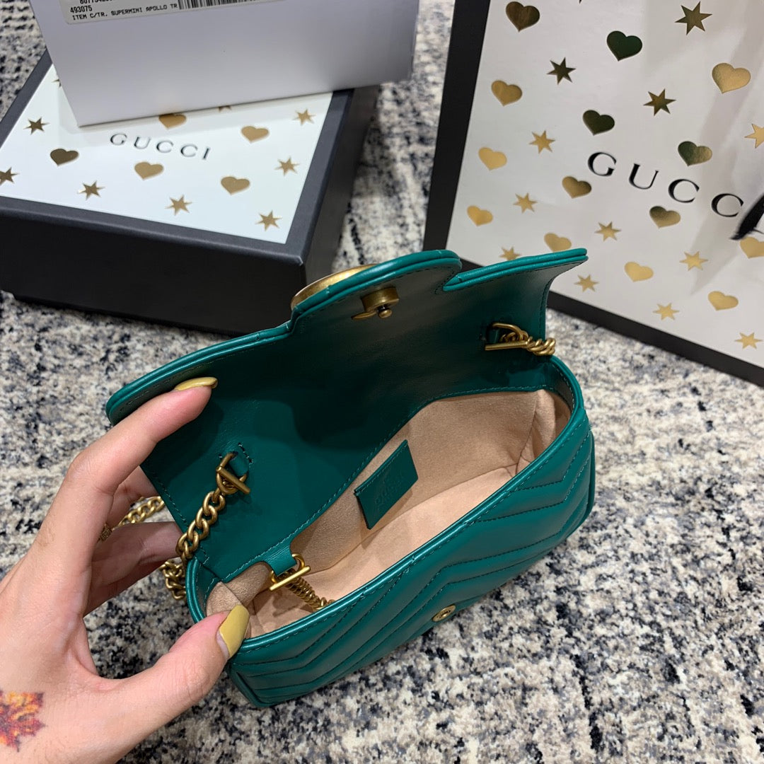 Gucci Marmont Mini 16.5cm Turquoise Calfskin Gold Hardware Bag