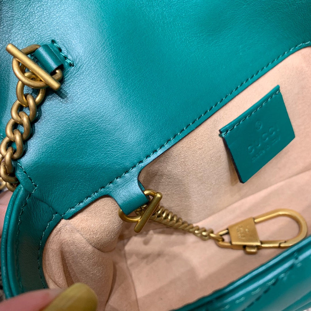 Gucci Marmont Mini 16.5cm Turquoise Calfskin Gold Hardware Bag