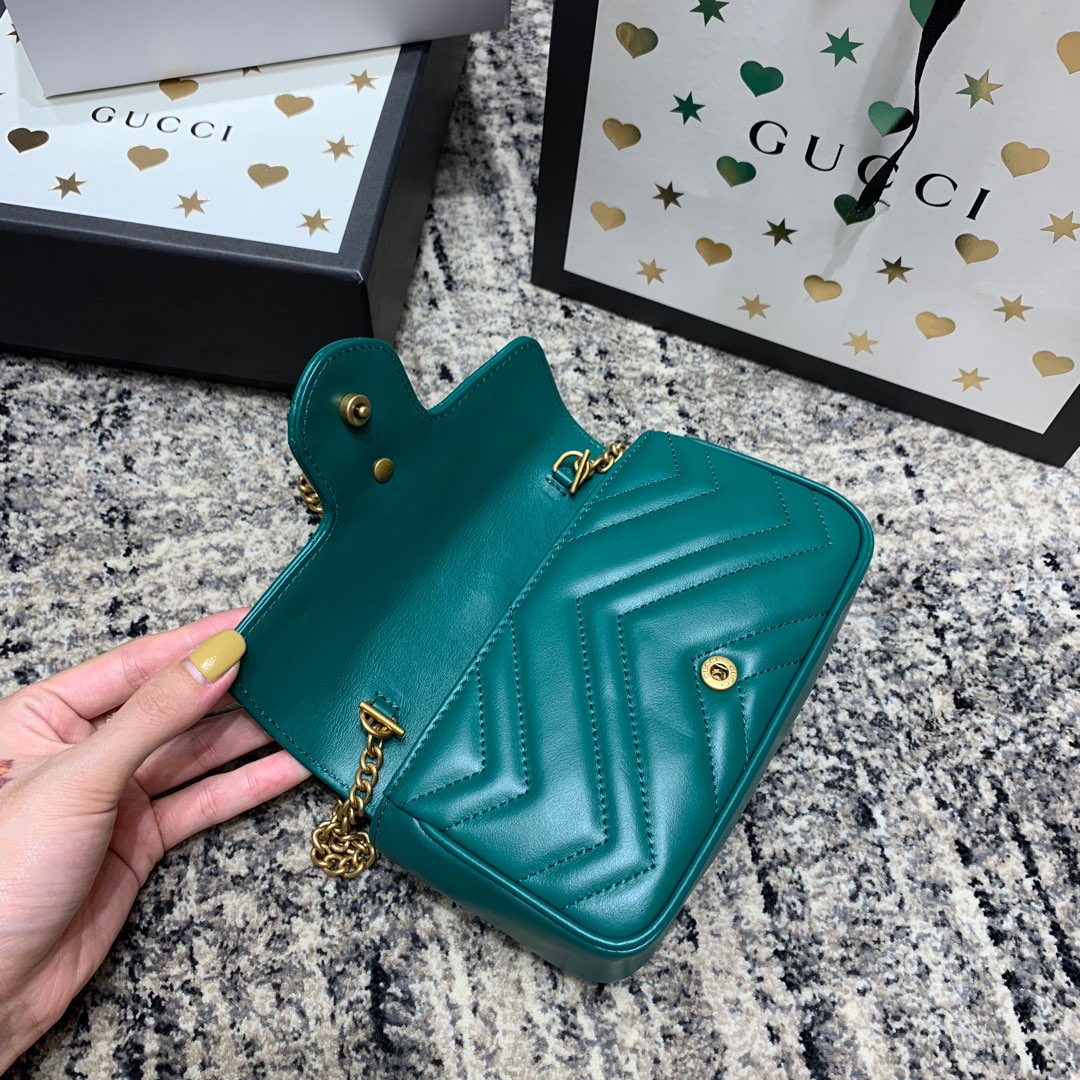 Gucci Marmont Mini 16.5cm Turquoise Calfskin Gold Hardware Bag