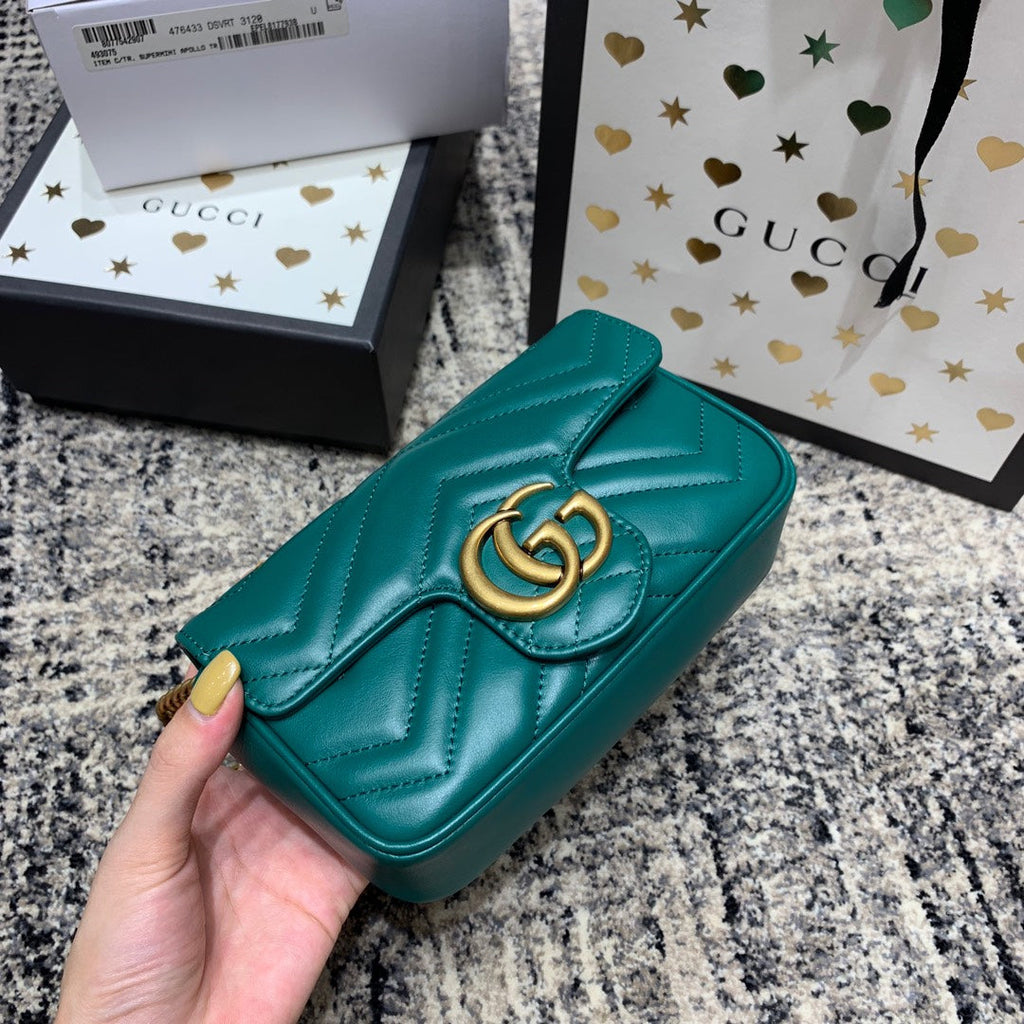 Gucci Marmont Mini 16.5cm Turquoise Calfskin Gold Hardware Bag